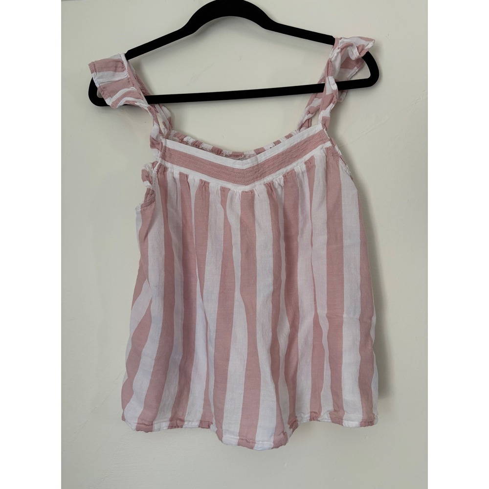 Sincerely Jules Pink White Striped Ruffle Strap Cotton Tank Top Small